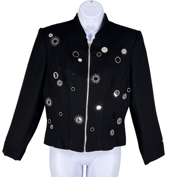 Alberto Makali Caché 8 / M Black Evening Blazer Silver Sunburst Star Embroidery - Picture 2 of 13